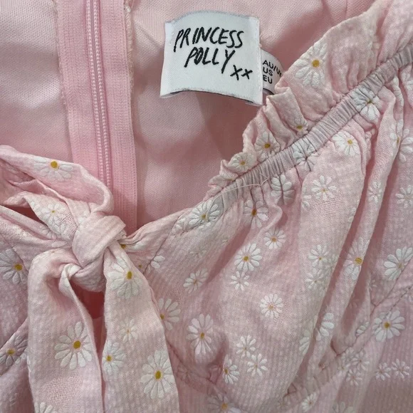 Princess Polly Light Pink Tiny Daisies Print Bow Ruffles  Mini Dress Size 2 - Picture 7 of 8